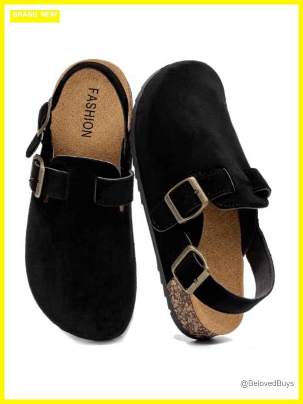 Suede Clogs with Back Strap Cork Footbed Leather Mules
